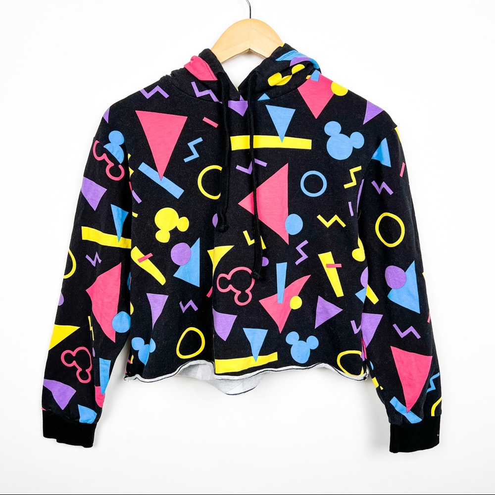 Disney Parks Disneyland geo print 80s inspired retro neon crop hoodie medium